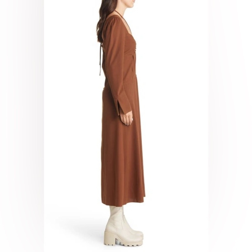 Moon River Halter Detail Ruched Crepe Midi Dress in Brown NWT Size Small - Picture 12 of 13